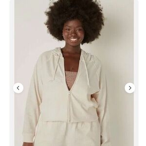 Victoria's Secret Pink Summer Lounge Cotton Cotton Zip Up Hoodie Cream Size XL